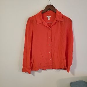 J. CREW 100% silk orange button down blouse lightweight breathable size 4